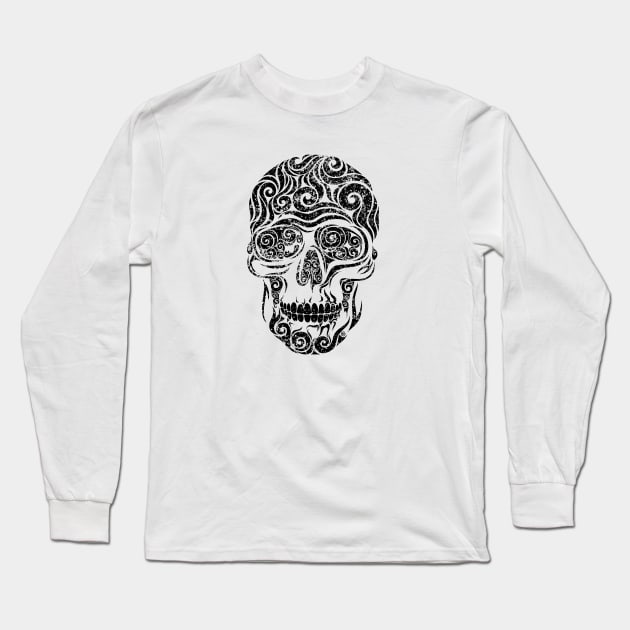 Swirly Skull Long Sleeve T-Shirt by VectorInk
